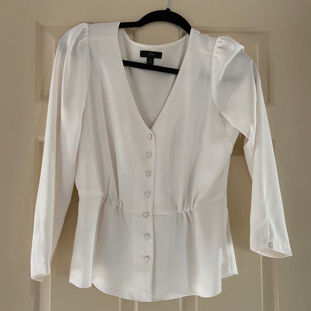 J. Crew cream satin shirt